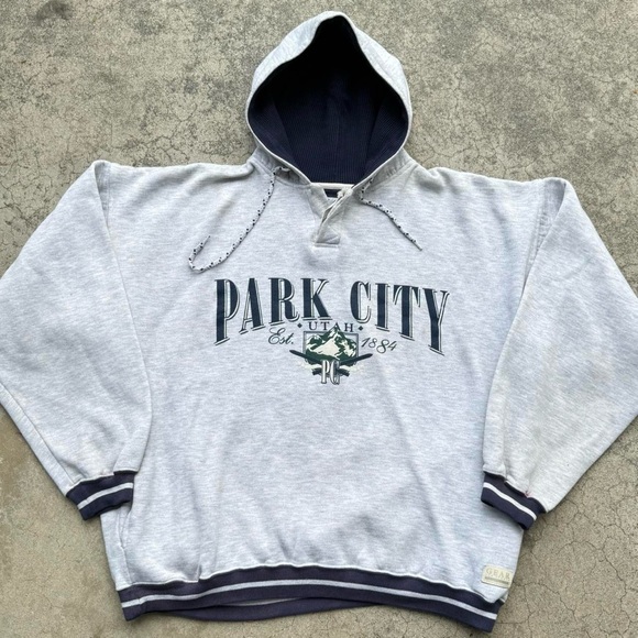 Vintage 90’s PARK CITY UTAH Gear For Sports Grey Pullover Hoodie - Picture 2 of 8